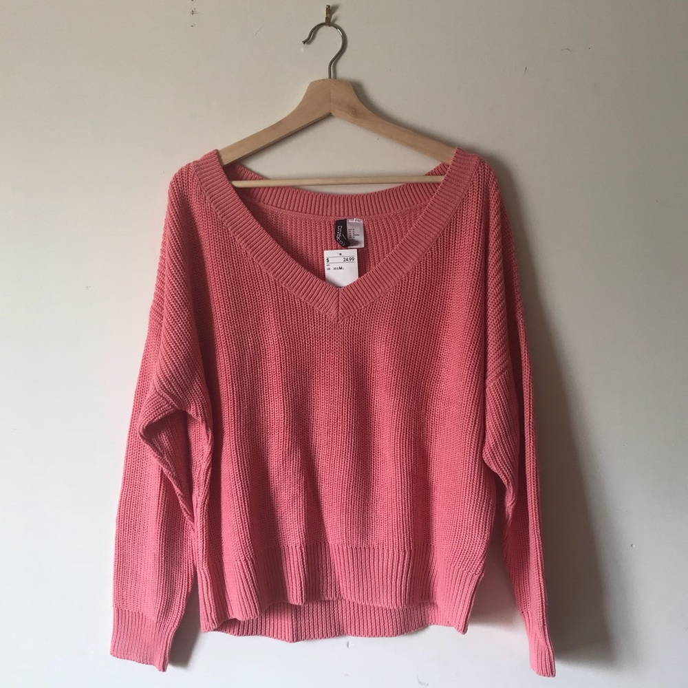 H&M Pink Knit Sweater V-neck